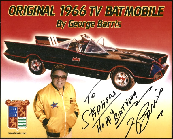 Signed photgraph of the 1966 Batmobile with its designer George Barris